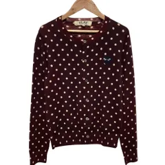 美品 PLAY COMME des GARCONS プレイコムデギャルソン ドット ハートワッペン クルーネック ニットカーディガン AZ-N037 S ボルドー レディース 古着 中古 USED