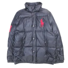 良品 POLO Ralph Lauren ポロラルフローレン ビッグポニー ロゴ刺繍 ダウンジャケット ブルゾン アウター XL 黒 ブラック メンズ 古着 中古 USED