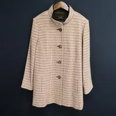 #w レリアン Leilian コート 13+ オレンジ系 マルチ ウール 毛 ツイード ジャケット スタンドカラー 大きいサイズ 日本製 [972589] k01