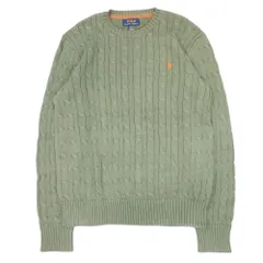 美品 POLO Ralph Lauren ポロ ラルフローレン コットン100％ ケーブル ニット セーター ポニー 刺繍 L/160 カーキ 子供服 キッズ 古着 中古 USED