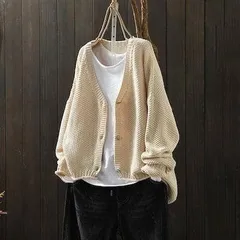 大人気！シンプルカーデガン カーデ　羽織ベージュニット柔軟加工Vネックカーデ大人可愛い羽織り
