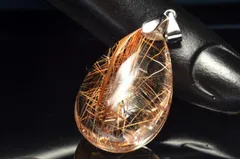 【１点物】シルバー925◇高発色 ブロンズルチルクォーツ　28x19mm　ドロップ ペンダントトップ パワーストーン 天然石 _PC6717