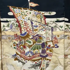 アンティーク着物 男児 一つ身 宝船に鶴の縁起柄 お祝い着 お宮参り