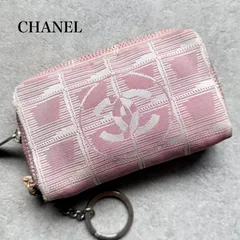 CHANEL シャネル ニュートラベルライン キーリング付き コインケース ミニポーチ キャンバス ピンク ココマーク ラウンドファスナー a3