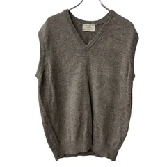 LORD JEFF ウールニット セーター ベスト L ブラウン メランジ ウール100% USA製 Vネック プルオーバー トップス 秋物 a710-6846