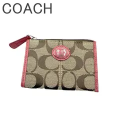 COACH コーチ シグネチャー PVC×レザー コインケース 小銭入れ フラットポーチ キーリング付き