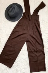 Louere ルエレ ワイドサスペンダーハイウエストパンツ 長さボタン調整可能 サロペット オールインワン Sサイズ ブラウン 新品タグ付き