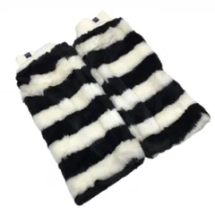 【美品】パーリーゲイツ レッグウォーマー 白×黒 ボーダー ファー レディース  ゴルフウェア PEARLY GATES