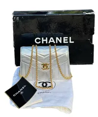レア超美品◆シャネルCHANELヴィンテージVintageメタリックシルバー銀色ココマークVステッチマトラッセ金具ミニチェーンショルダーバッグ2番台