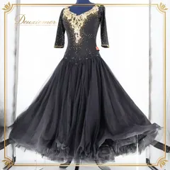 社交ダンス 衣装 スタンダードドレス スタンダード ドレス ワンピース NANAKA ナナカ デモ 競技 パーティ 発表会 黒 チュール 高級感 ボリューム ブラック系 ゴージャス 大人っぽい フォーマル ダンス衣装 レディース スカート おしゃれ シンプル