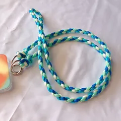 蓄光パラコードスマホショルダーストラップ ブルー系寒色夜光プレゼント頑丈オリジナルハンドメイド