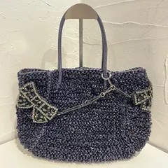 ANTEPRIMA アンテプリマ ワイヤーバッグ チャーム付き トートバッグ ネイビー リボンチャーム レディース