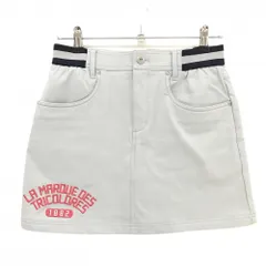 【超美品】ルコックゴルフ スカート ライトグレー×ネイビー ロゴピンク ウエスト一部ゴム  レディース 9 ゴルフウェア le coq sportif