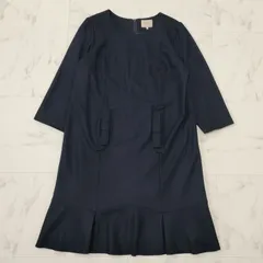 Rose Tiara　ローズティアラ　リボン　タックペプラム　ワンピース　濃紺　バッグファスナー　42　XL