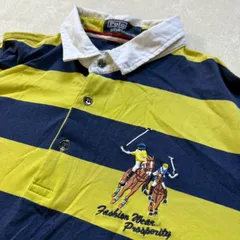 【激レア】POLO by Ralph Lauren （ポロバイラルフローレン） 半袖ポロシャツ ラガーシャツ ボーダー 刺繍ロゴ ポニー メンズ Lサイズ 90s ヴィンテージ 希少