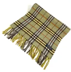 t1509　バーバリーズオブロンドン　マフラー　ラムズウール100%  オールドバーバリーノバチェック　グリーン系イギリス製