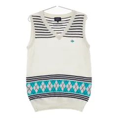 サイズ：4 PEARLY GATES パーリーゲイツ  Vネック ニットベスト ボーダー アーガイル柄 ホワイト系 [240101547513] ゴルフウェア メンズ ストスト