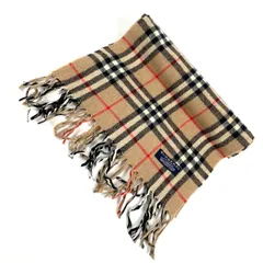t1580　バーバリーロンドンマフラー　ラムズウール100% ベージュノバチェックフリンジマフラー　イギリス製レディース