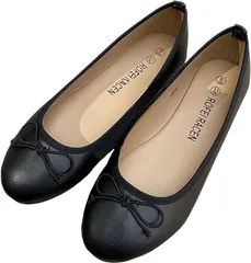 goodspoon バレエシューズ リボン パンプス フラット ラウンドトゥ レディース 歩きやすい 大人 可愛い 大きいサイズ ぺたんこ 痛くない 疲れにくい ローヒール 柔らかい 軽量 (ブラック,  23.0 cm)