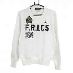 【美品】ルコックゴルフ セーター 白×黒 フロント英字 ニット 腰付近糸引き、品質タグ中国語表記 メンズ M ゴルフウェア le coq sportif