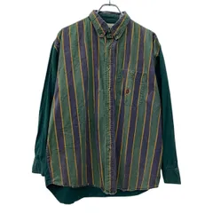 Bugle Boy Company 長袖 ストライプシャツ XL グリーン マルチカラー ボタンダウン ボタン 胸ポケット コットン100% 春物 a710-6878