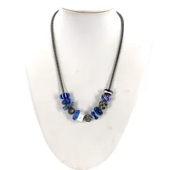 Trollbeads トロールビーズ ネックレス レディース ストーン 12個 ブルー系 刻印 925S 箱付き【PF-353】