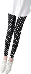 goodspoon レギンス レディース ヨガ フィットネス ストレッチ ダンス お出掛け トレーニング タイツ ジム ボディライン ハイウェスト ジョギング デニンス シルク プリント 柄 オシャレ (ドット,  Free Size)
