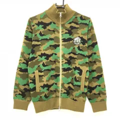 ジャックバニー ニットジャケット ブラウン×グリーン 迷彩柄 カモフラ ダブルジップ ウール混  メンズ 4(M) ゴルフウェア Jack Bunny