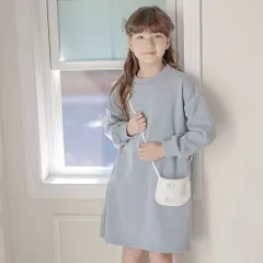 【グレイッシュブルー】裏起毛ポシェットワンピース TAK キッズ キャサリンコテージ