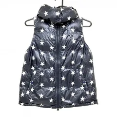 【美品】パーリーゲイツ 2WAYリバーシブルダウンベスト ネイビー×白 星柄 裏無地  レディース 0(S) ゴルフウェア PEARLY GATES