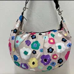 4356　LeSportsac レスポートサック　北欧風　ショルダーバッグ　肩がけ　斜めがけ　トートバッグ　ハンドバッグ　ベージュ系　ナイロン　花柄　フラワー