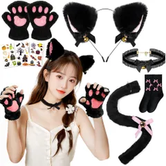 新品 [COZENRE] 猫耳 カチューシャ 肉球手袋 ねこコスチューム 猫耳 しっぽ 蝶結び チョーカー 8点セット 鈴付き ハロウィン 仮装小物 猫コスチューム 猫 コスプレ 可愛い コスプレ コスチューム 仮装小物 学園祭 舞踏会 ハロウィン