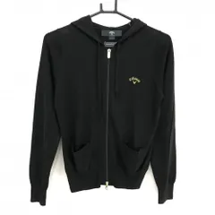 【超美品】キャロウェイ ニットジップパーカー 黒×ゴールド ロゴ刺しゅう 薄手 レディース M ゴルフウェア Callaway
