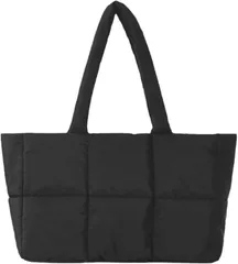 Electric Circus キルティング トートバッグ ファスナー付き A4 大容量 軽いバッグ 肩掛け ショルダーバッグ 通勤 無地 シンプル かっこいい かわいい おしゃれ 人気 (横長)