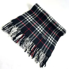 t1531　バーバリーズオブロンドン　マフラー　ラムズウール100%  ブラックバーバリーチェックフリンジマフラー　イギリス製