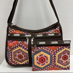 4258 LeSportsac レスポートサック　ショルダーバッグ　ポーチ付き　ブラウン　マルチカラー　幾何学模様　レディース　シンプル　カジュアル　軽量　デラックスエブリデイ　ナイロン　肩がけ　斜めがけ　クロスボディ