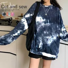 長袖ネイビーブラック tシャツ ロンt カットソー レディース 長袖 春 秋 冬 おしゃれ かわいい トップス プリント タイダイ 柄 [郵1.5]^t886^