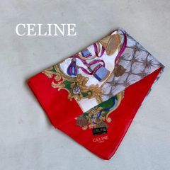 CELINE シルク100% 大判スカーフ ネイビー系 馬車柄 ヴィンテージ