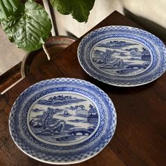 未使用 有田焼 特大皿 2枚 41cm 肥前哲三郎 葛一郎 飾皿 染付 骨董