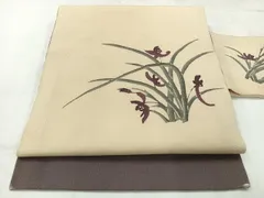 平和屋着物●九寸名古屋帯　作家物　草花文　鬼しぼ縮緬　正絹　逸品　AABC5910uk