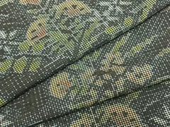 平和屋着物▽本場大島紬　単衣　草花文　正絹　逸品　AABC3924fy