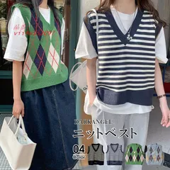 ニットベスト レディース レイヤード プルオーバー チェック柄 ボーダー おしゃれ カジュアル オフィス 着痩せ 学生 秋冬 ゆったり アーガイル vii4w552097