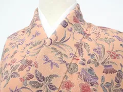 未使用　単衣　染め縮緬小紋（茶屋辻文）裄65 正絹美品 茶屋辻文様縮緬単衣付下小紋