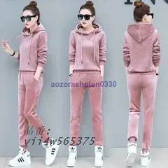 ベルベットセットアップ レディース 上下セット フード付き プルオーバー トレーナー ロングパンツ スポーツウェア 運動着 ジョグパンツ vii4w565375