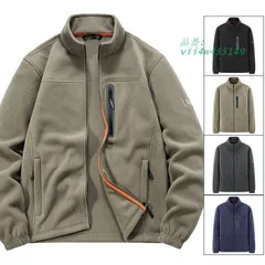 フリースジャケット メンズ フ暖かい 裏起毛 ボアジャケット アウター おしゃれ カジュアル通勤 立ち襟 モコモコ 羽織り 無地 vii4w455149