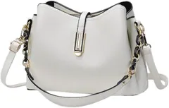 MYSKUFT ハンドバッグ ショルダーバッグ チェーンバッグ レディース ミニバッグ ちいさめ 斜め掛け 肩掛け クロスボディ 女性 鞄 ゴールドチェーン (ホワイト,  幅26cmx高さ19cmxマチ12)