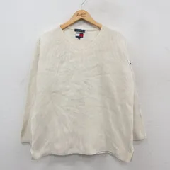 L/古着 トミーヒルフィガー 長袖 ブランド セーター メンズ 90s コットン Vネック 生成り 25oct30 中古 ニット トップス