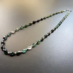 【vintage】K18 WG 留め具＆ビーズ　トルマリン　ネックレス　グリーン系