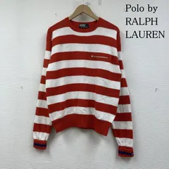 Polo by RALPH LAUREN ポロバイラルフローレン ニット、セーター 長袖 90s ニット ウール クルーネック セーター 長袖 ボーダー ジップポケット付き 袖ロゴ