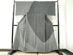 平和屋着物●訪問着　作家物　縞　枝蕾　黒地　正絹　逸品　CAAZ3084yc